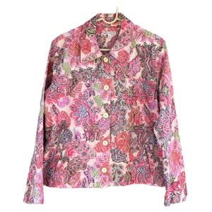 Floral Jacket Shacket Textured Pockets Pink Green